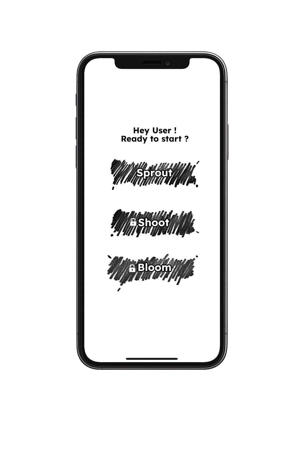 Screen asking if you're ready to start, with Sprout, Shoot and Bloom level options